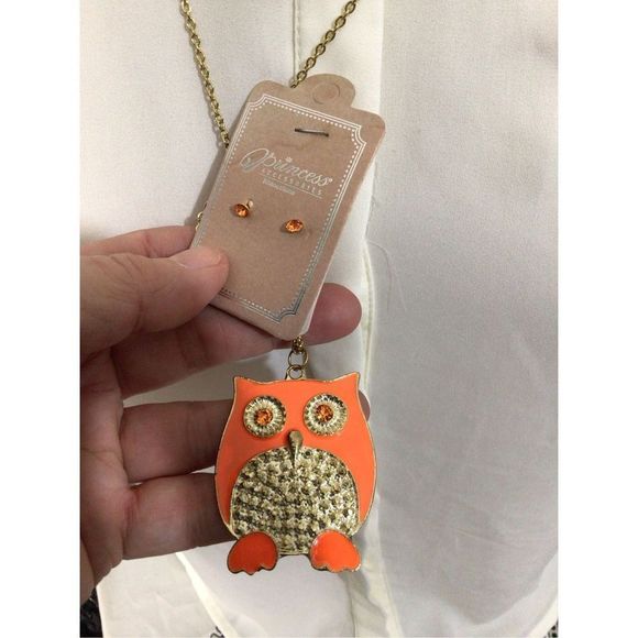 Princess Accessories Jewelry - NWT Vintage Owl Necklace & Earrings Set Pendant 🦉